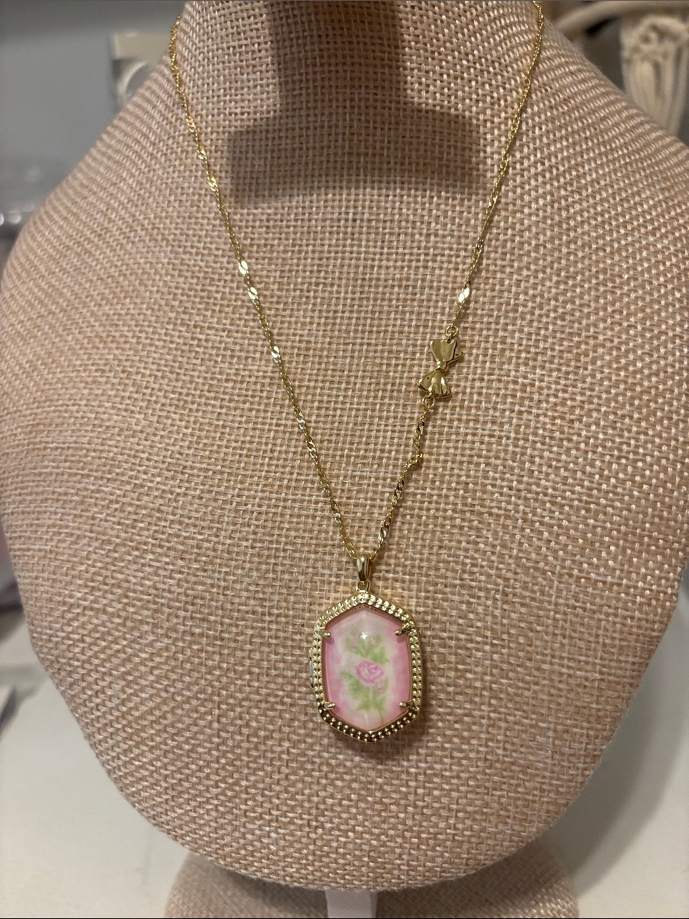 Kendra Scott Gold Necklace with Pink Rose Pendant